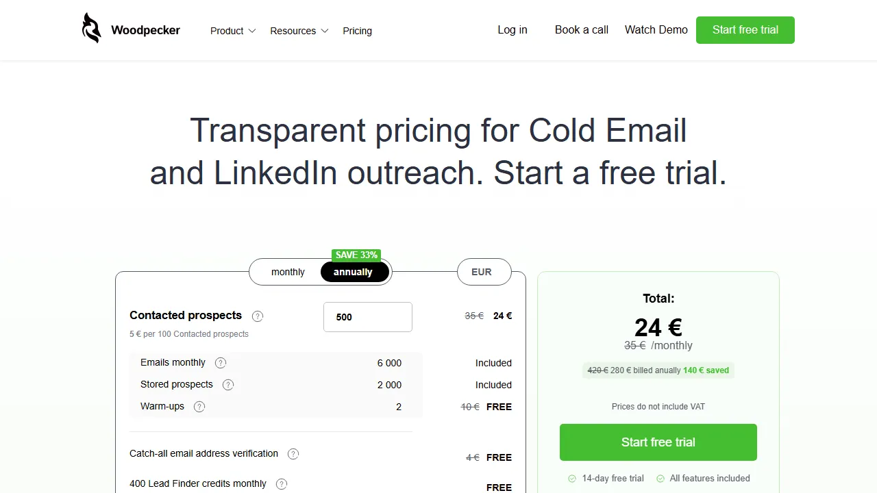 Woodpecker pricing page: plans and rates