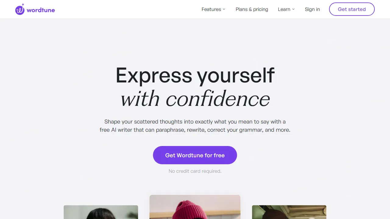 Wordtune homepage, writing AI tool