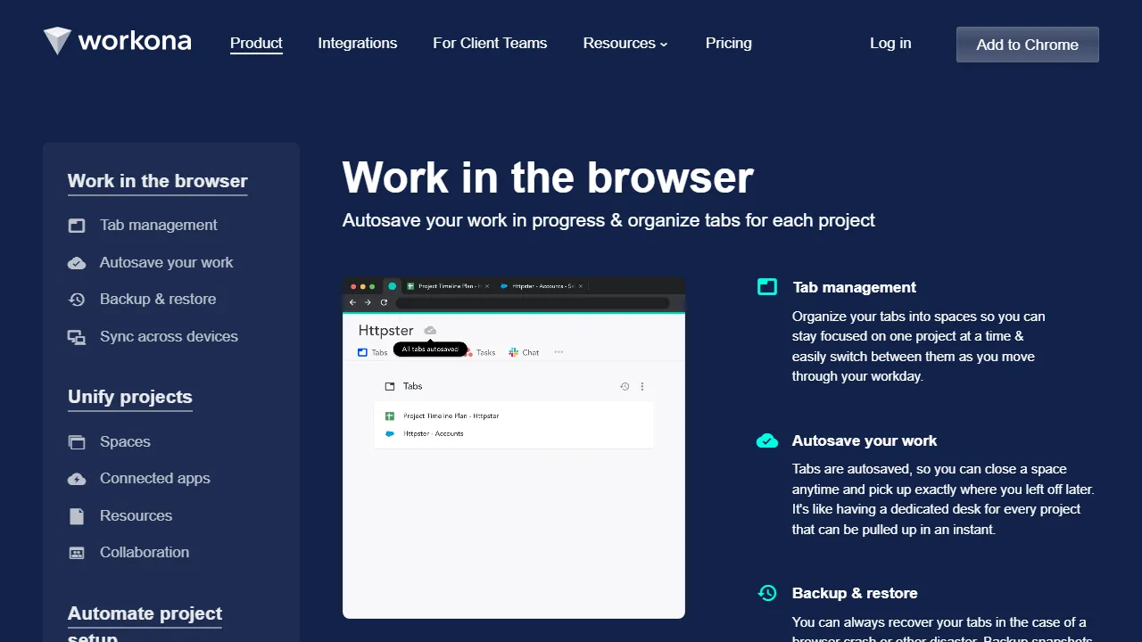 Workona features, productivity AI tool