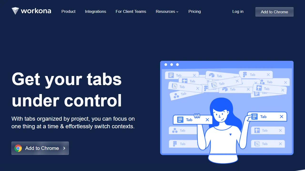 Workona homepage, productivity AI tool