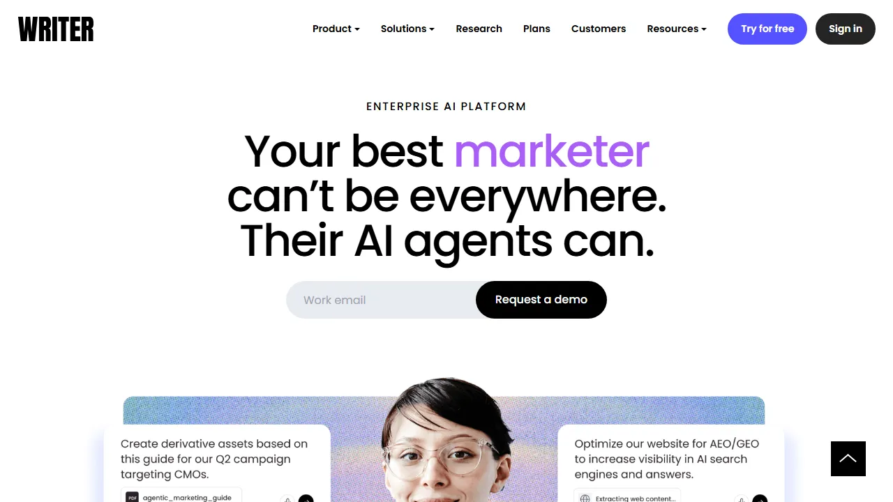 Writer homepage, writing AI tool