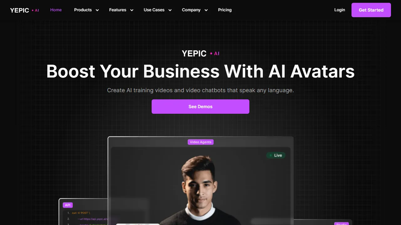 Yepic AI homepage, video AI tool