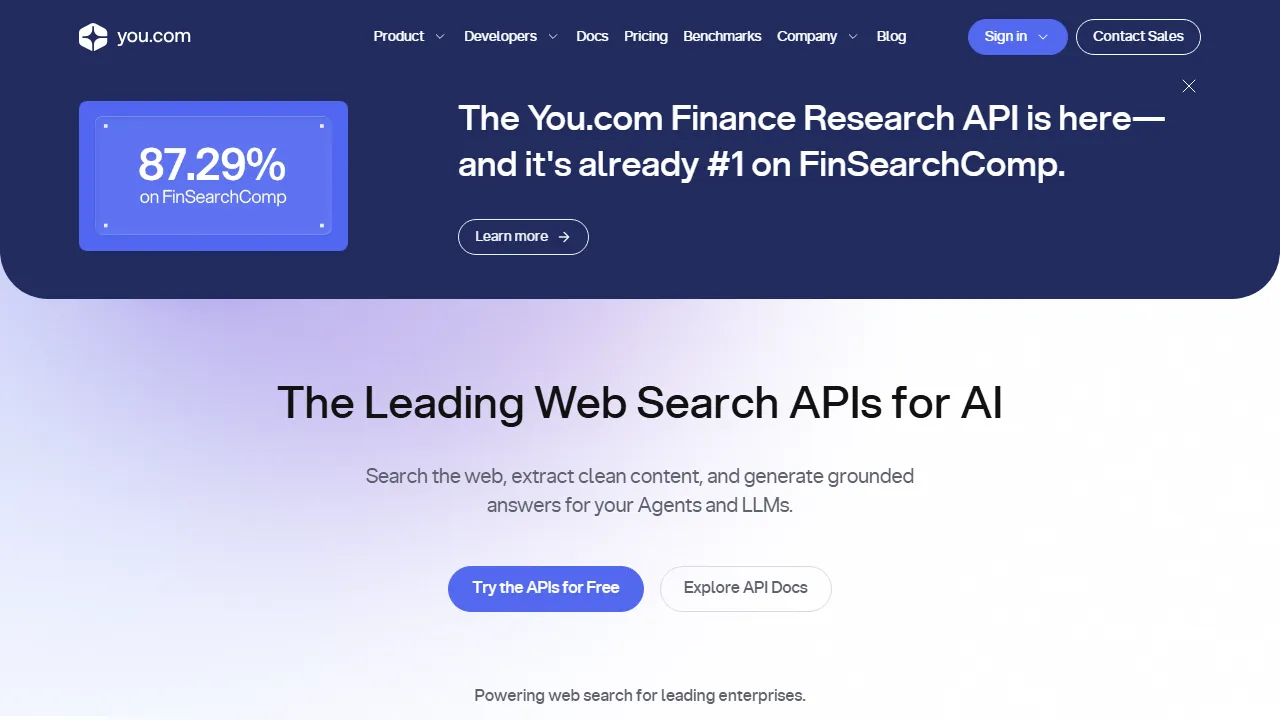 You.com homepage, search AI tool