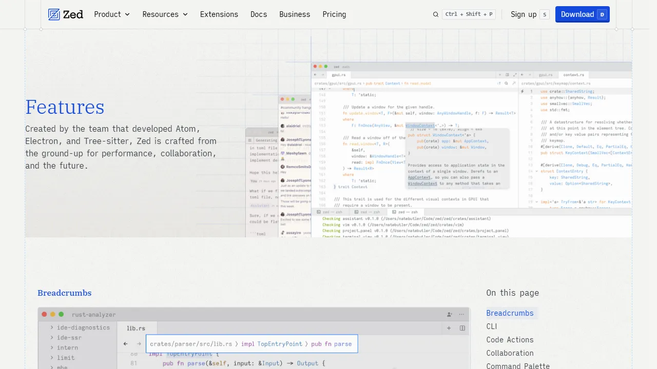 Zed features, code AI tool