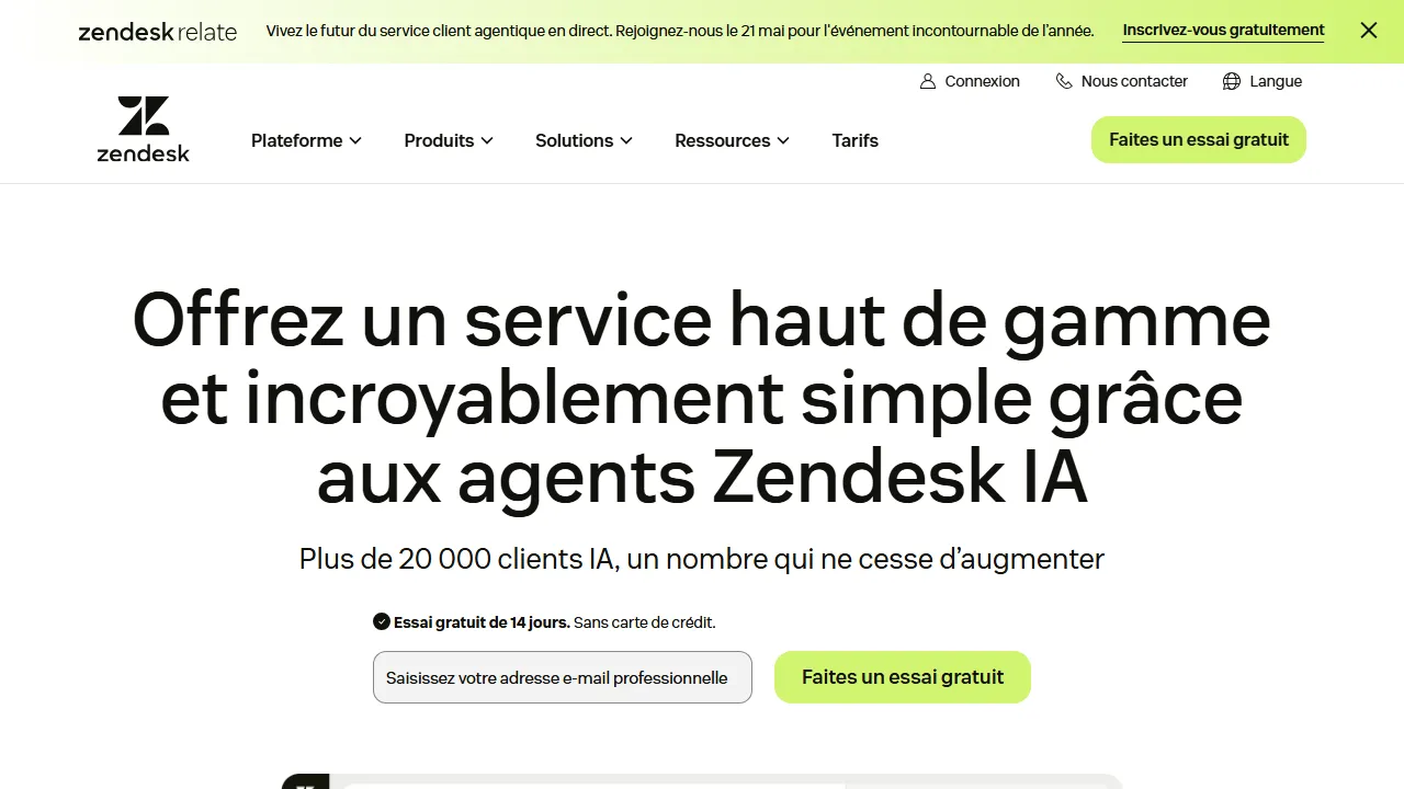 Zendesk AI homepage, customer support & sales AI tool