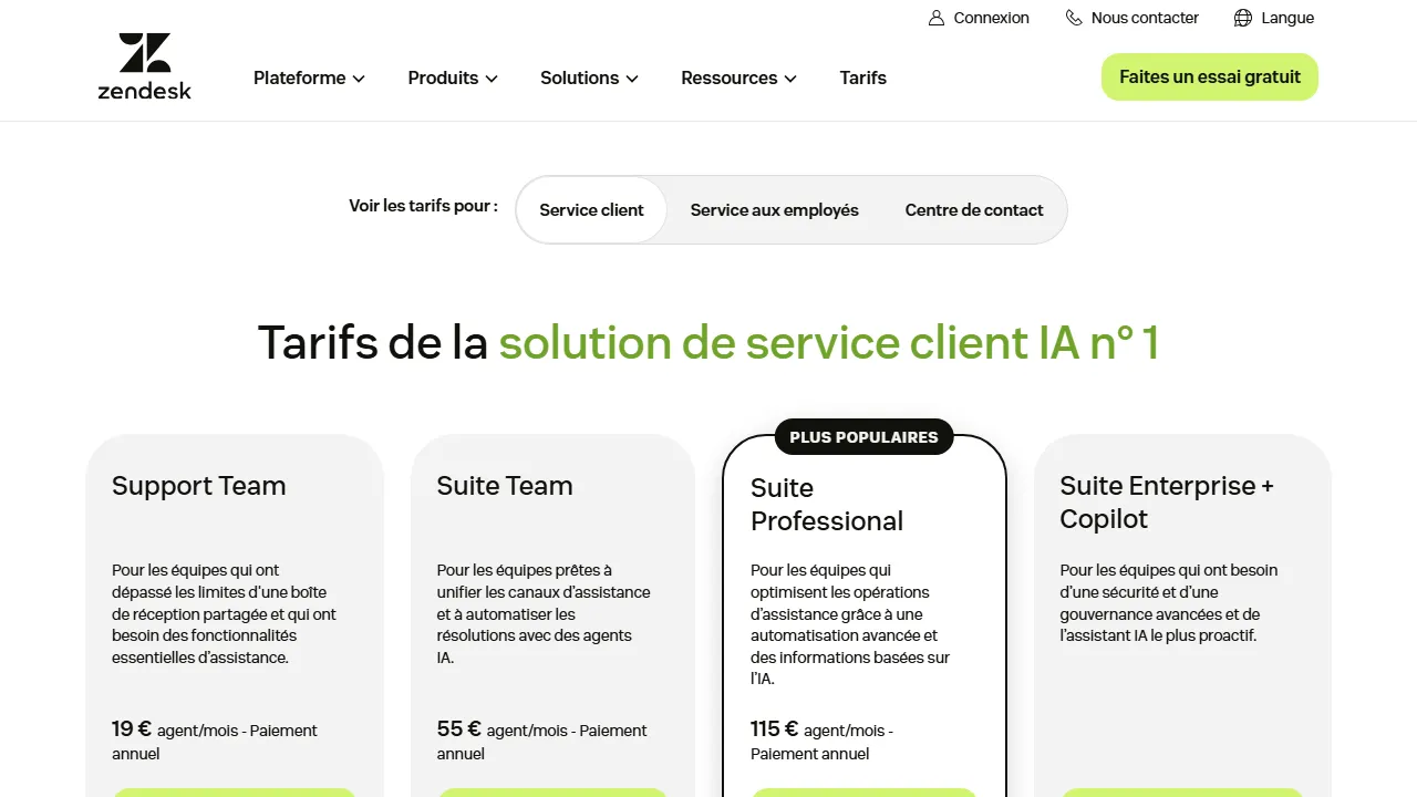Zendesk AI pricing page: plans and rates