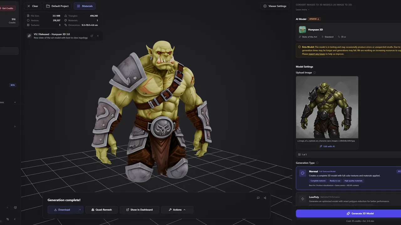 3DAI Studio interface in use