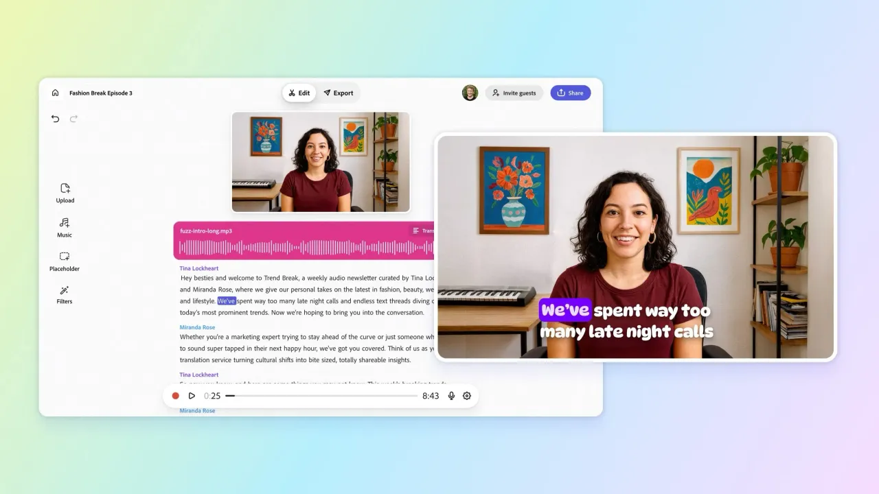 Adobe Podcast interface in use