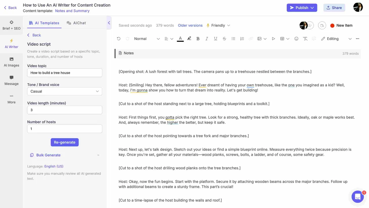 AI Writer app screen