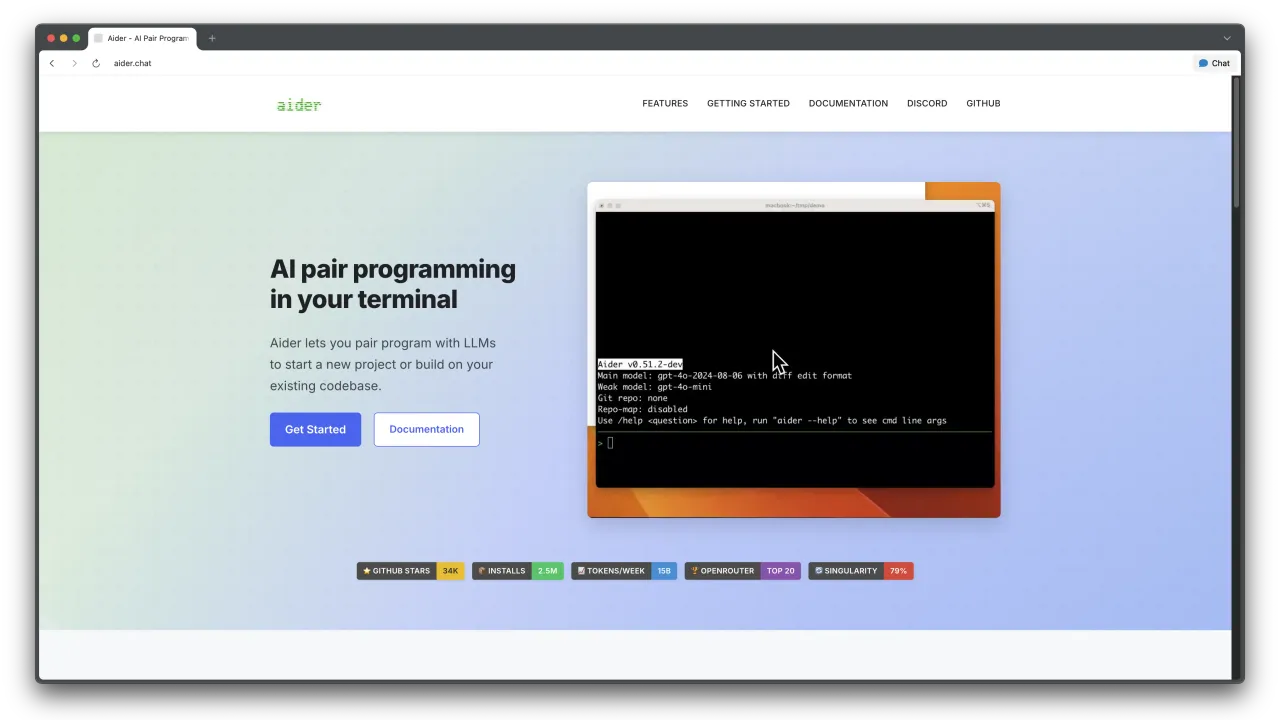 Aider in action, code AI tool