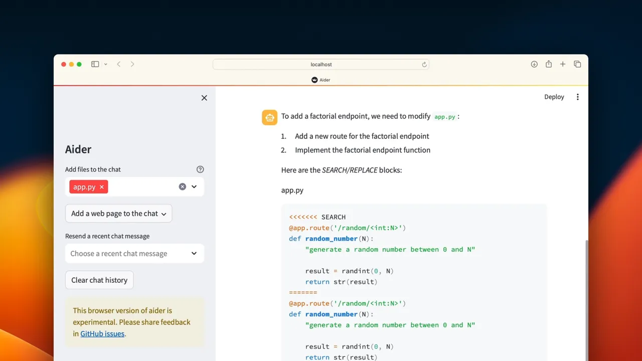 Aider interface in use