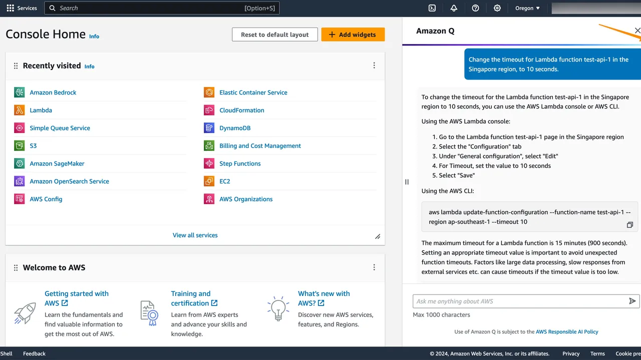 Amazon Q Developer dashboard view