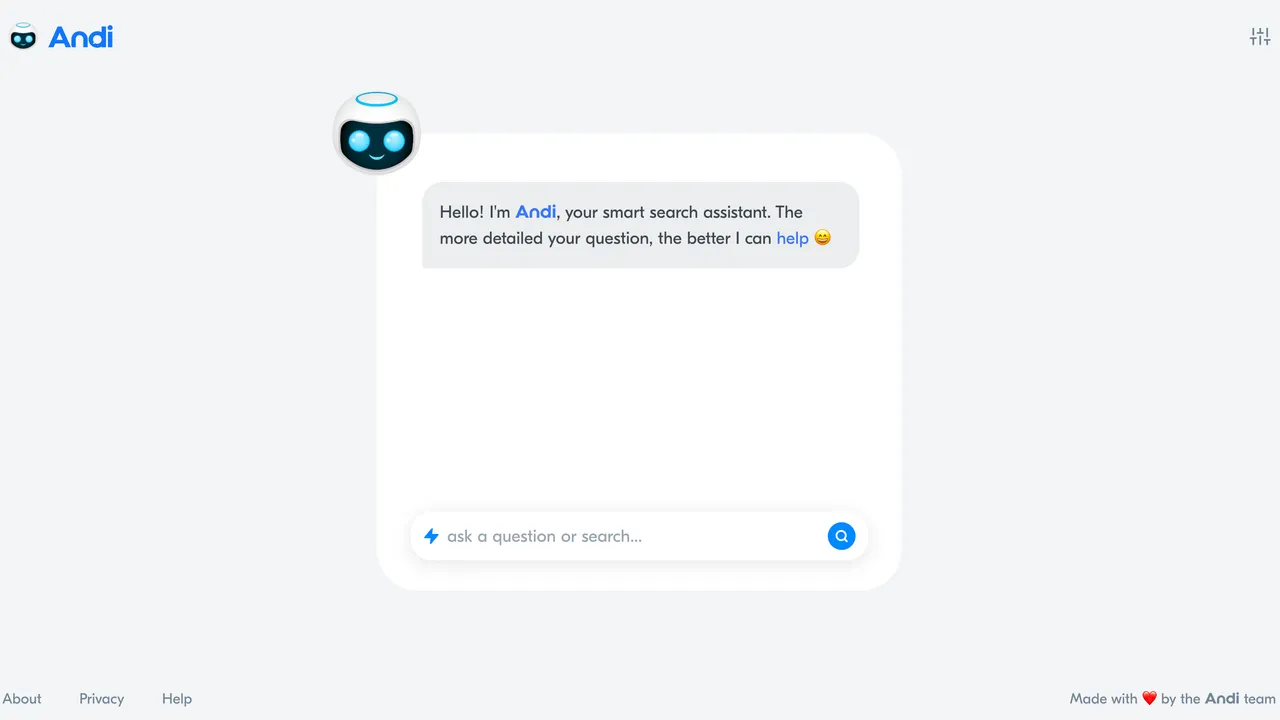 Andi in action, search AI tool