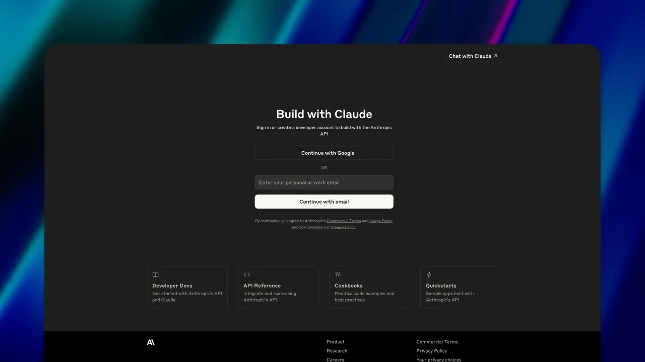 Anthropic Console dashboard view