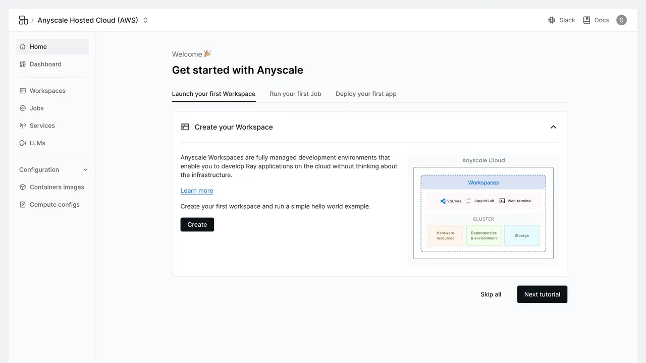 Anyscale interface in use