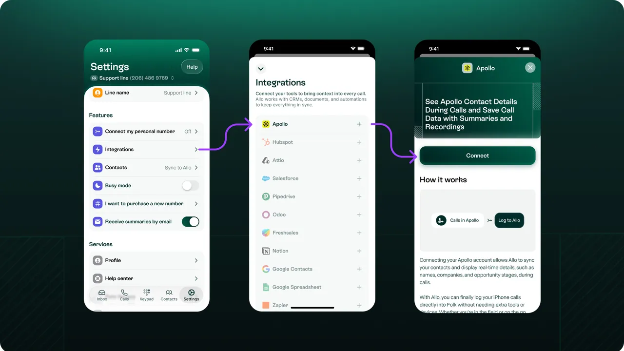 Apollo in action, customer support & sales AI tool