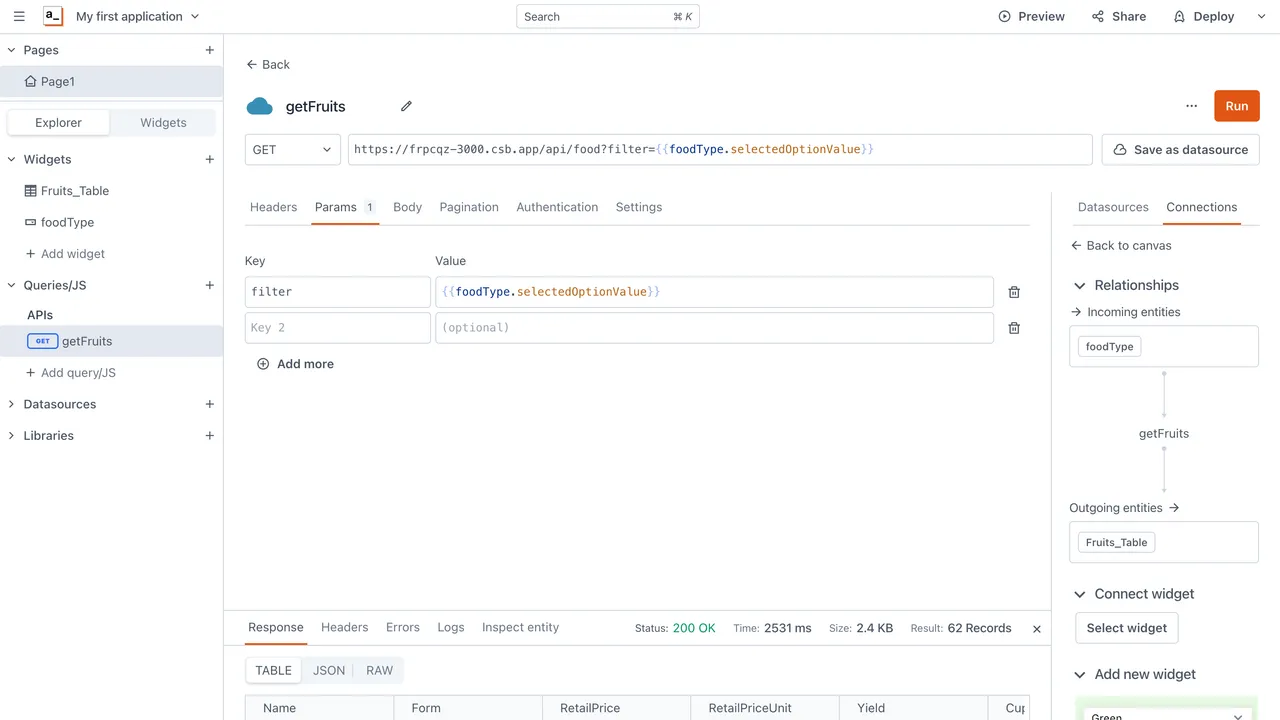 Appsmith dashboard view