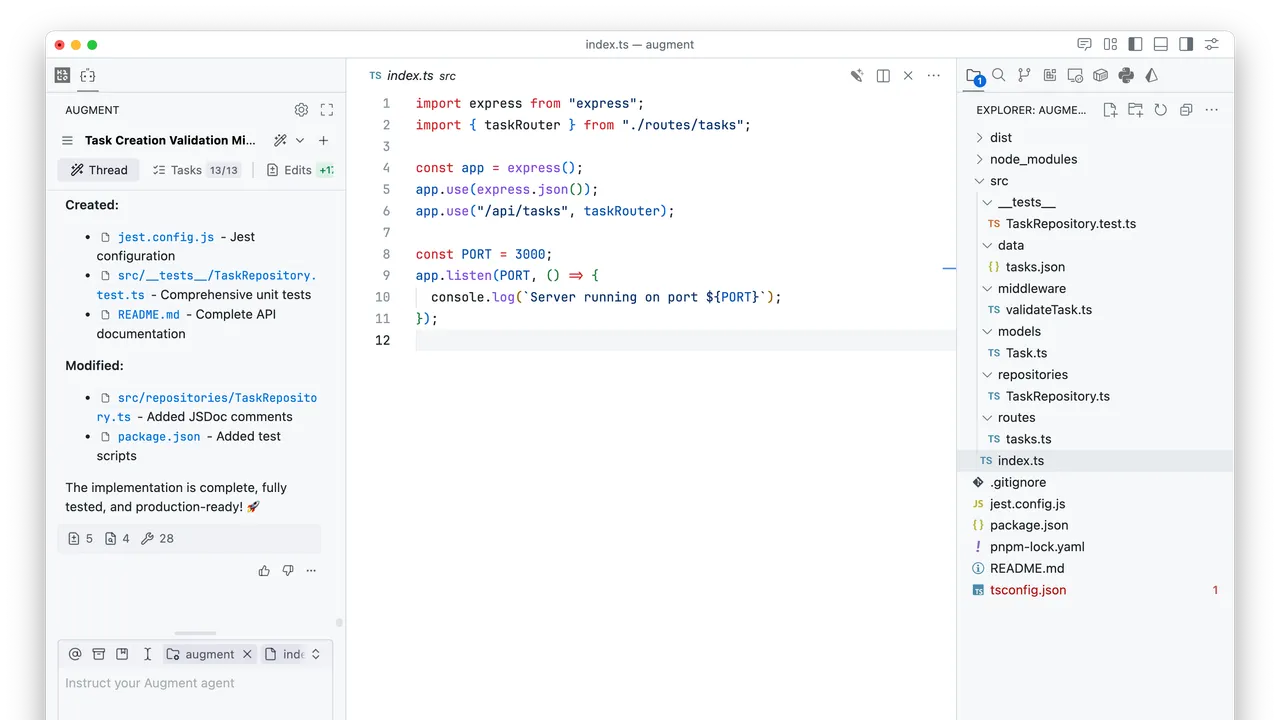 Augment Code dashboard view