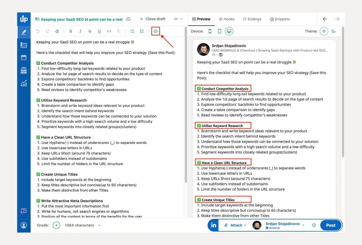 Authoredup interface in use
