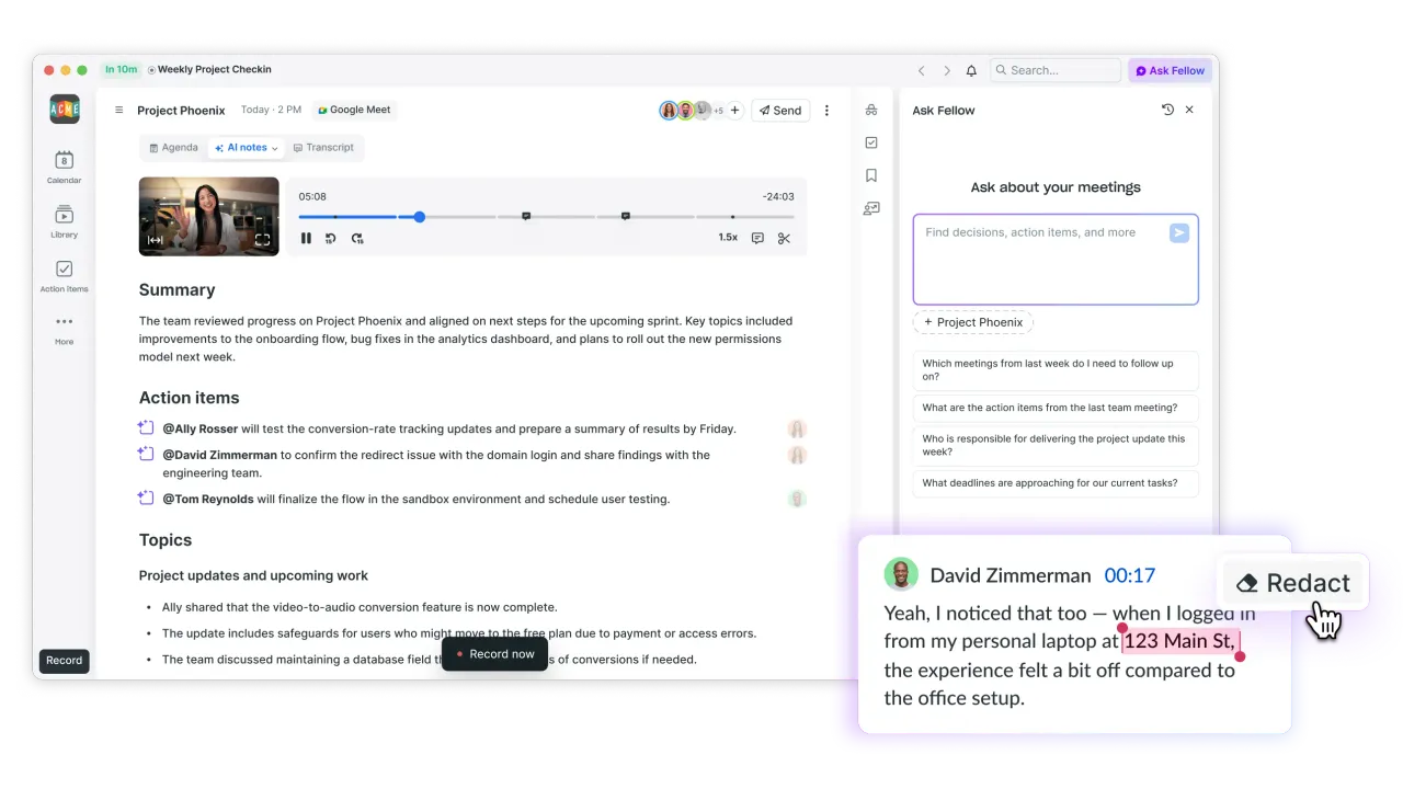 Avoma dashboard view