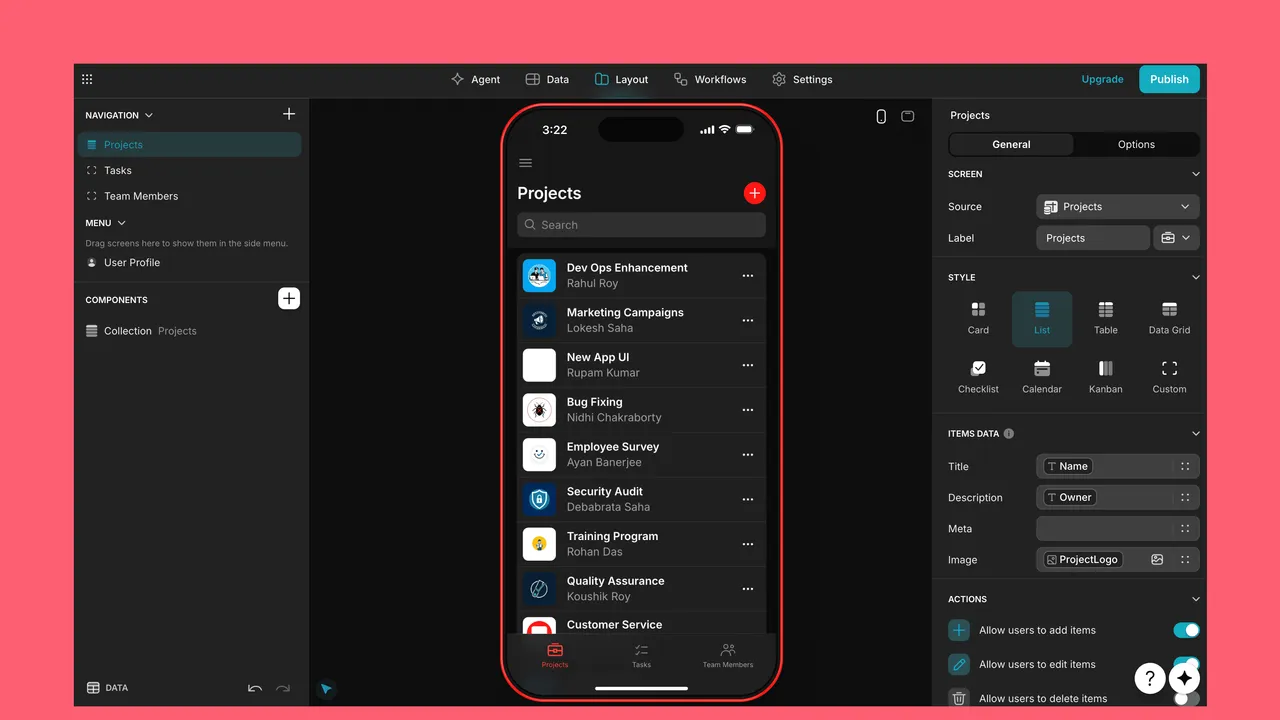 Base44 dashboard view