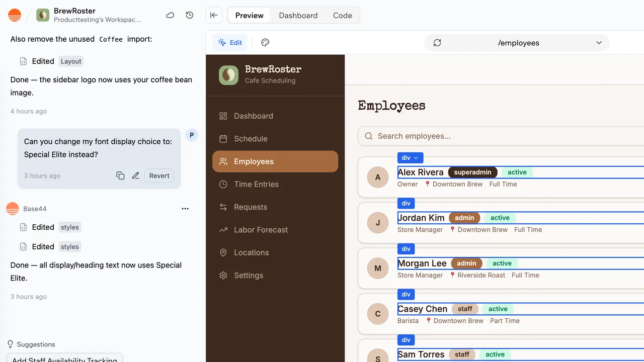 Base44 in action, no-code AI tool