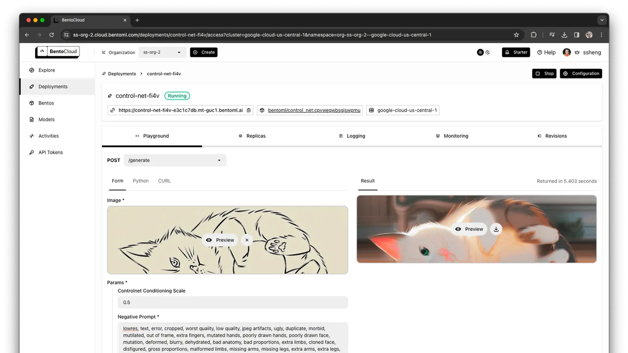 BentoML dashboard view