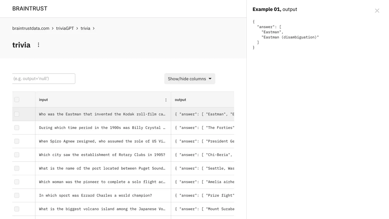 Braintrust interface in use