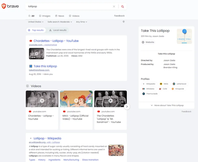 Brave Search dashboard view