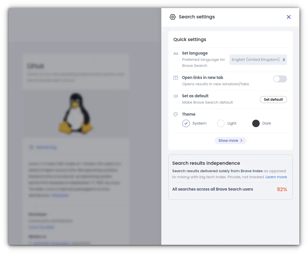 Brave Search app screen