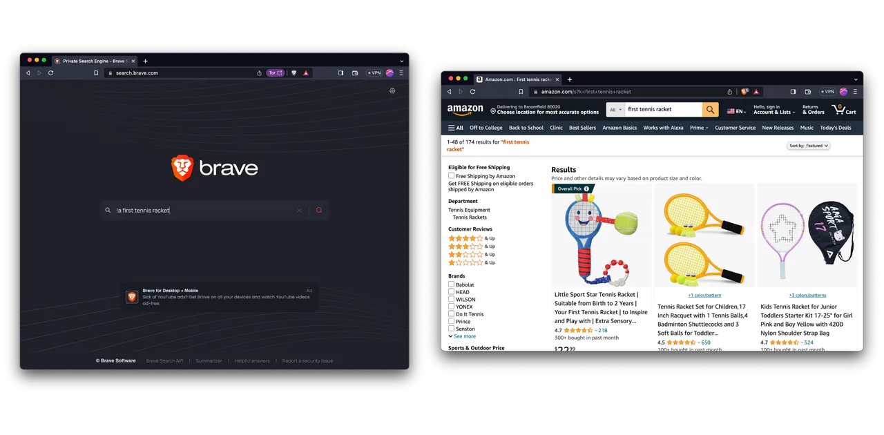 Brave Search interface in use