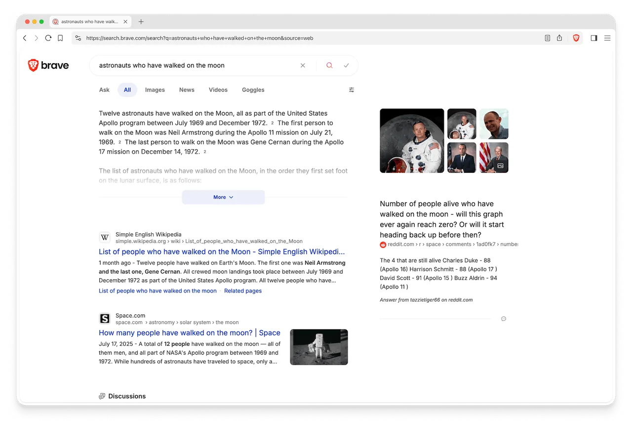 Brave Search dashboard view