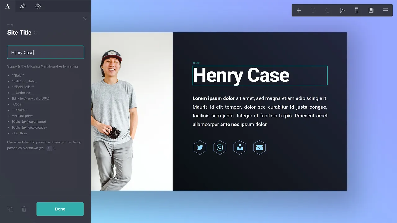 Carrd interface in use