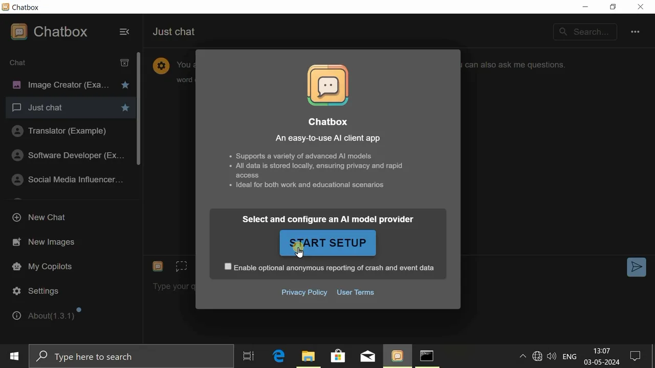 Chatbox interface in use