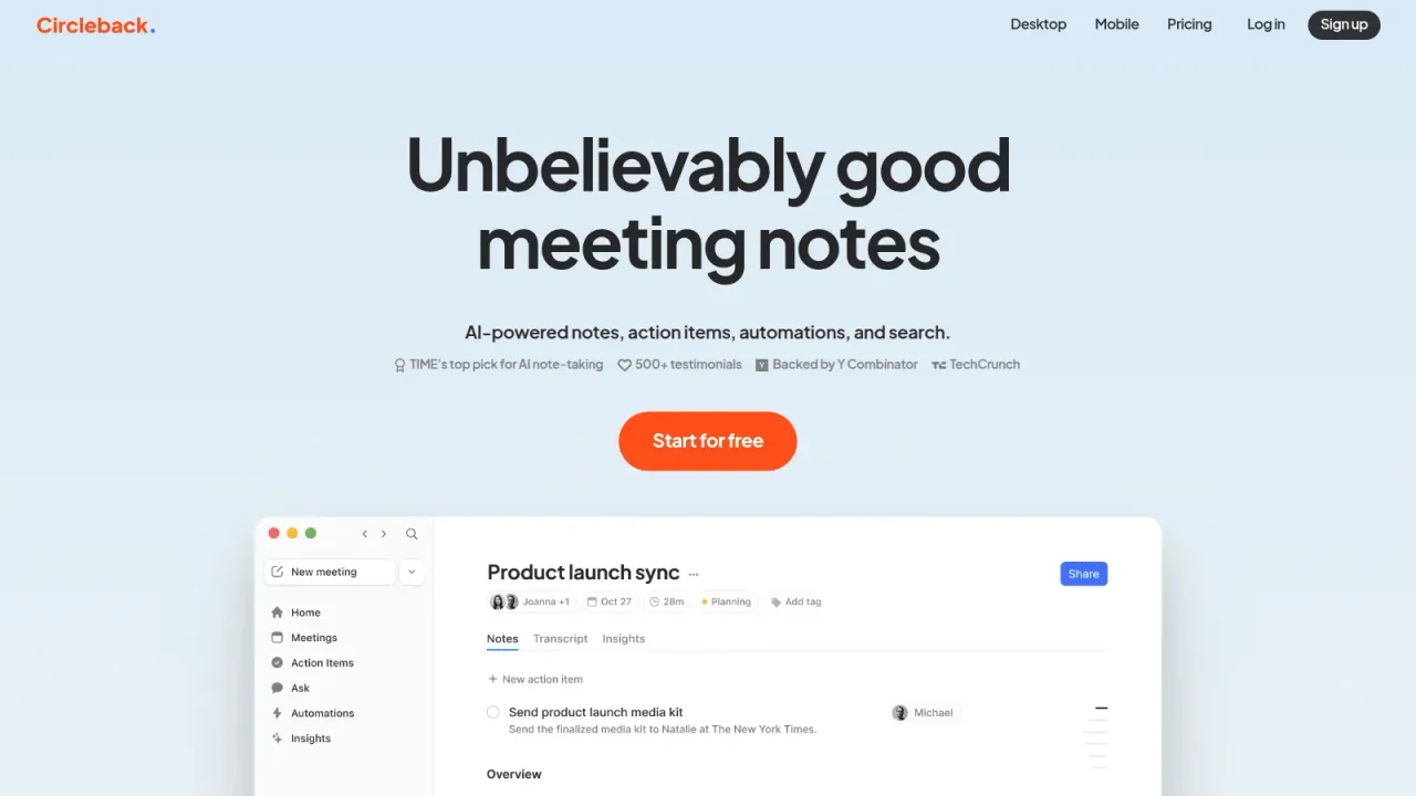Circleback dashboard view