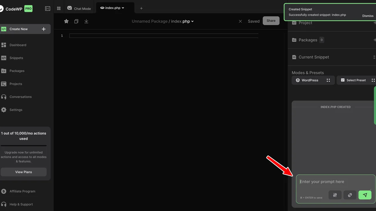 CodeWP dashboard view