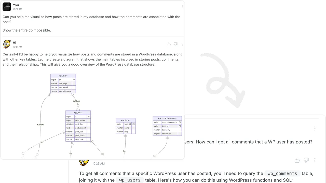 CodeWP in action, code AI tool