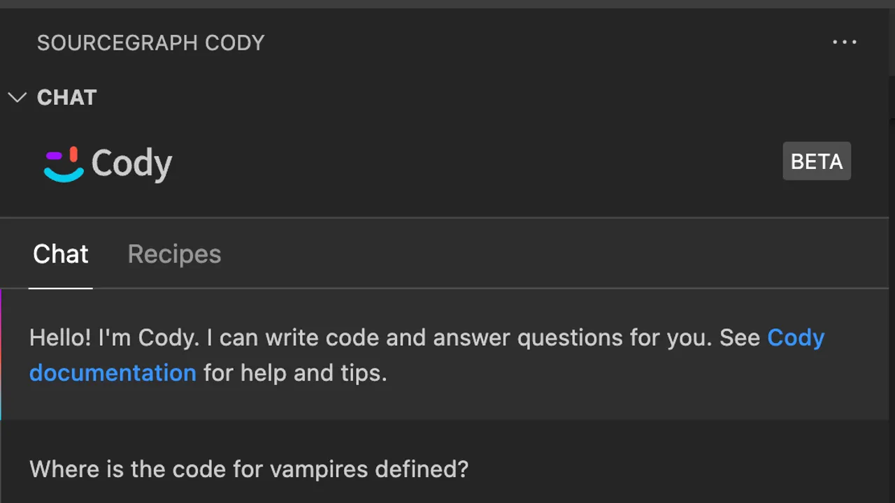 Cody by Sourcegraph interface in use
