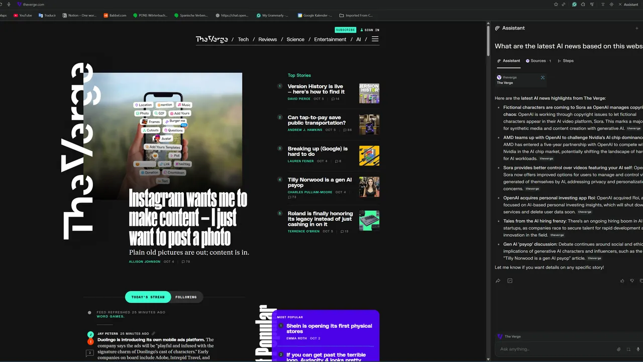 Comet in action, productivity AI tool