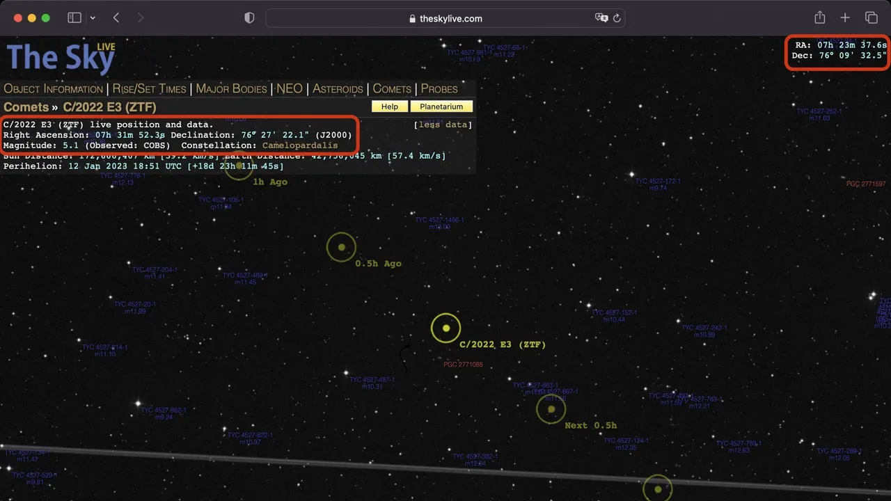 Comet app screen