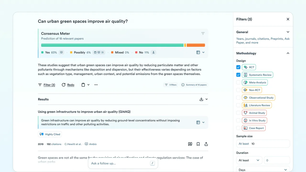 Consensus in action, search AI tool