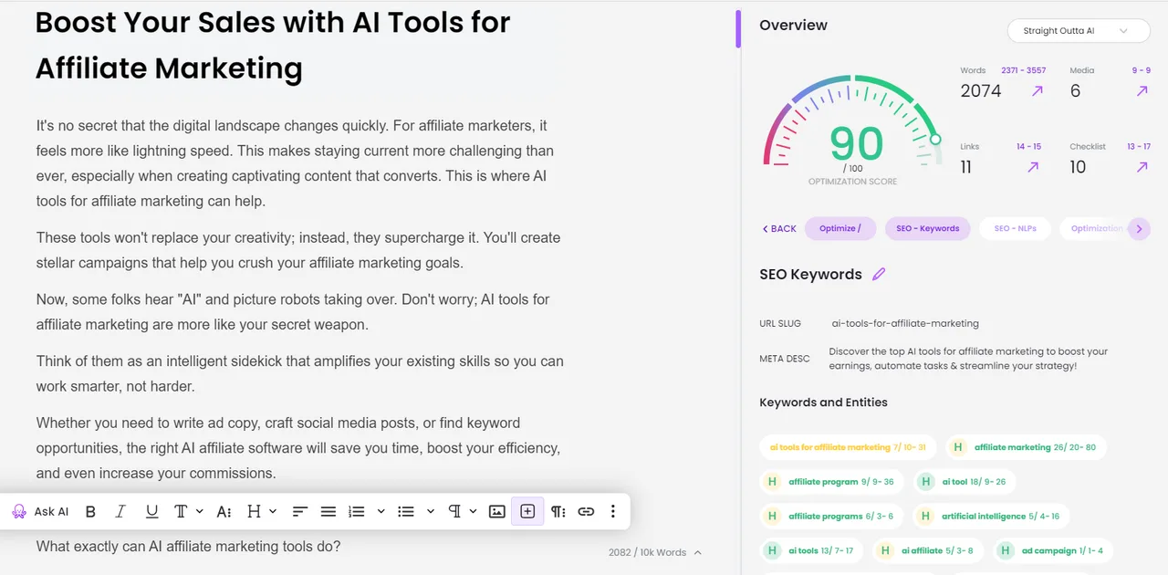 Content at Scale in action, writing AI tool