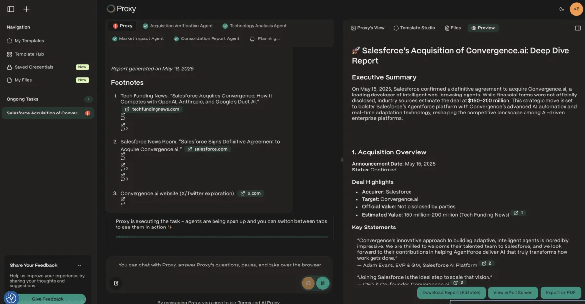 Convergence AI interface in use