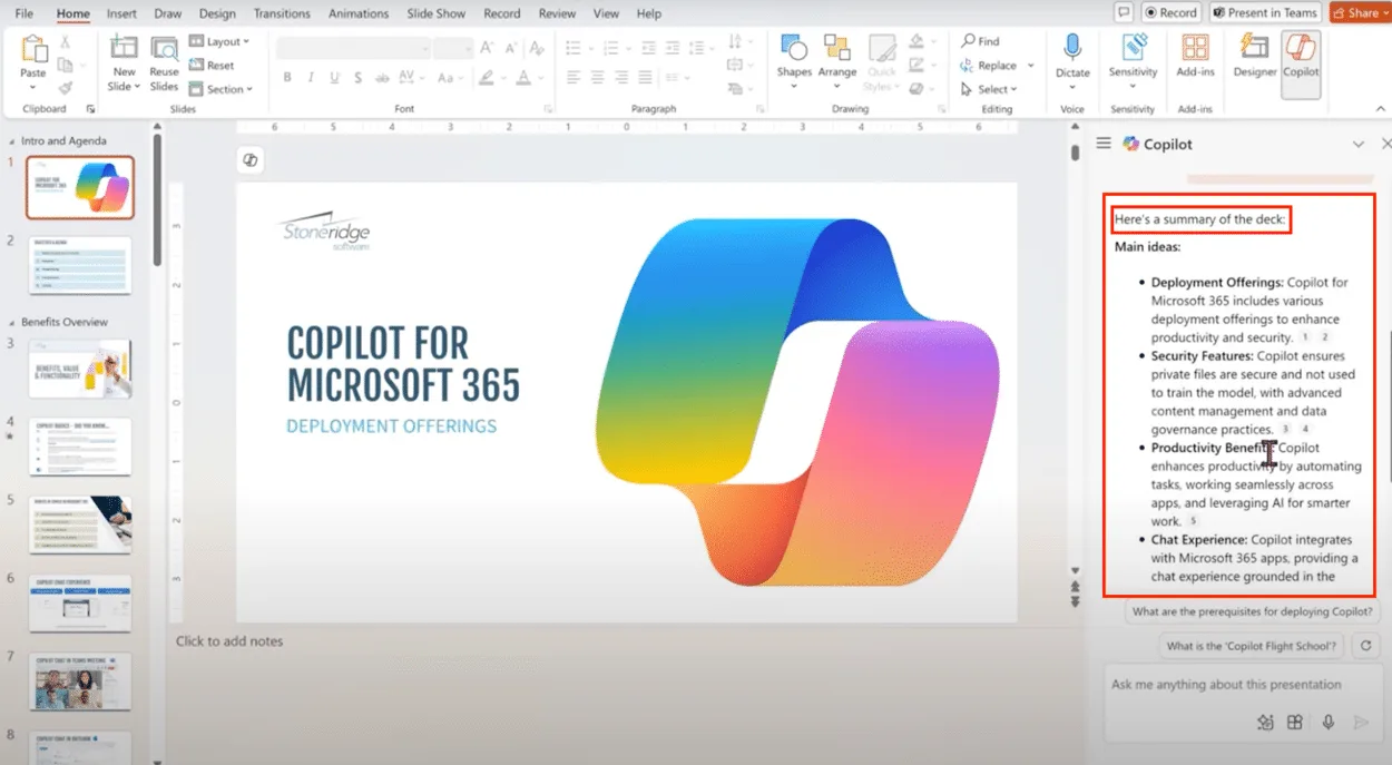 Copilot for PowerPoint dashboard view