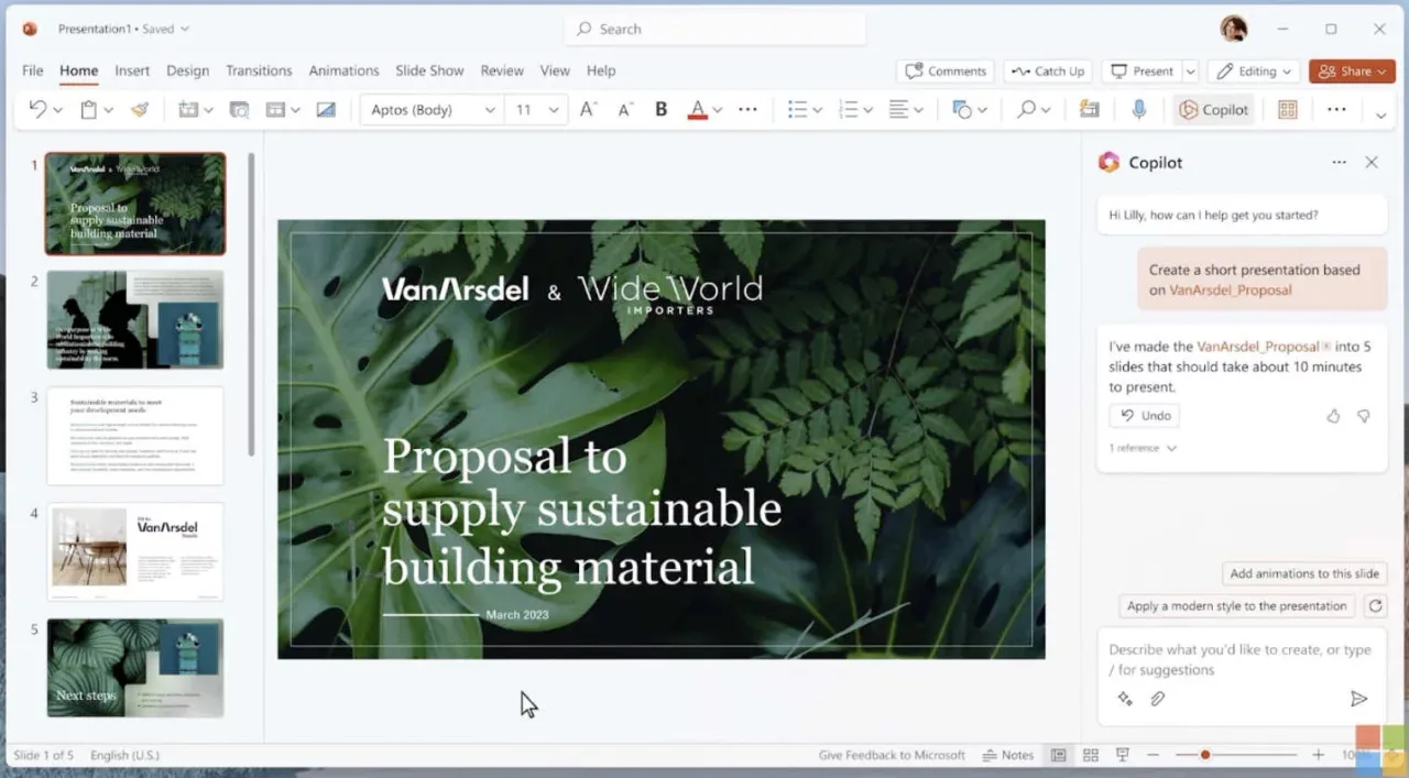 Copilot for PowerPoint app screen