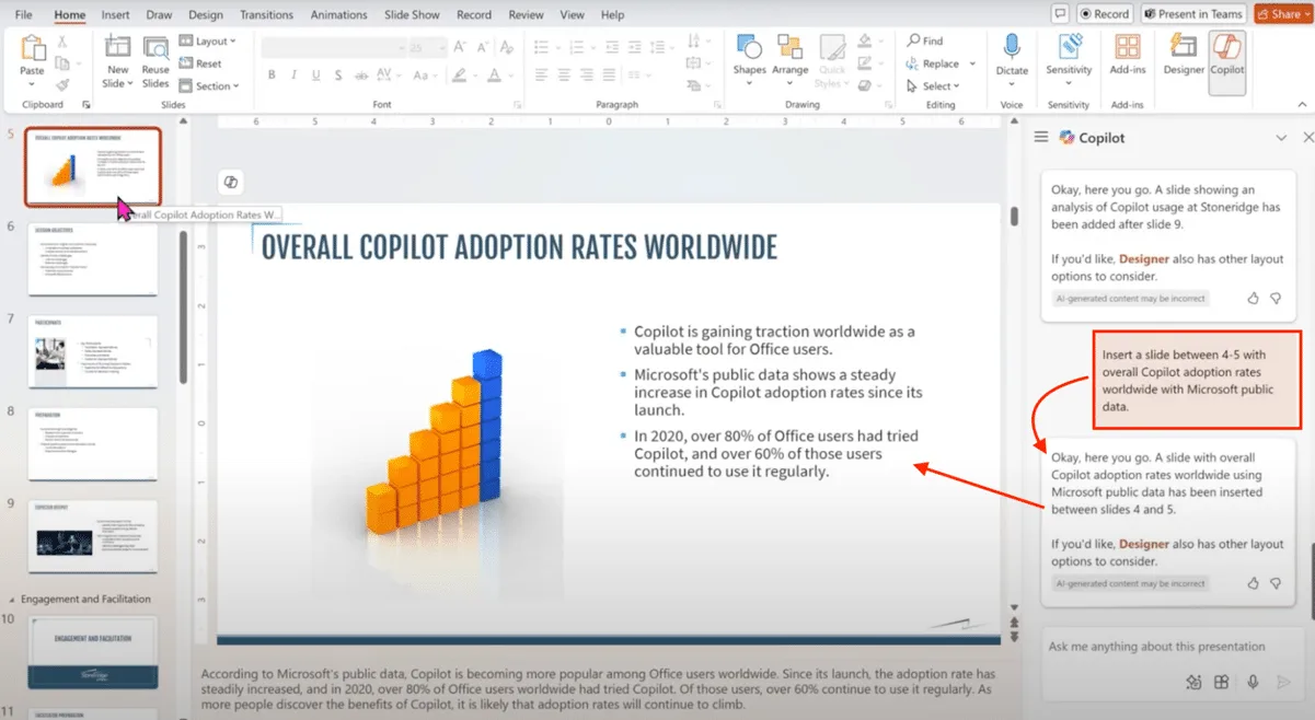 Copilot for PowerPoint dashboard view
