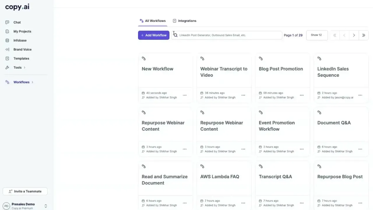 Copy.ai dashboard view
