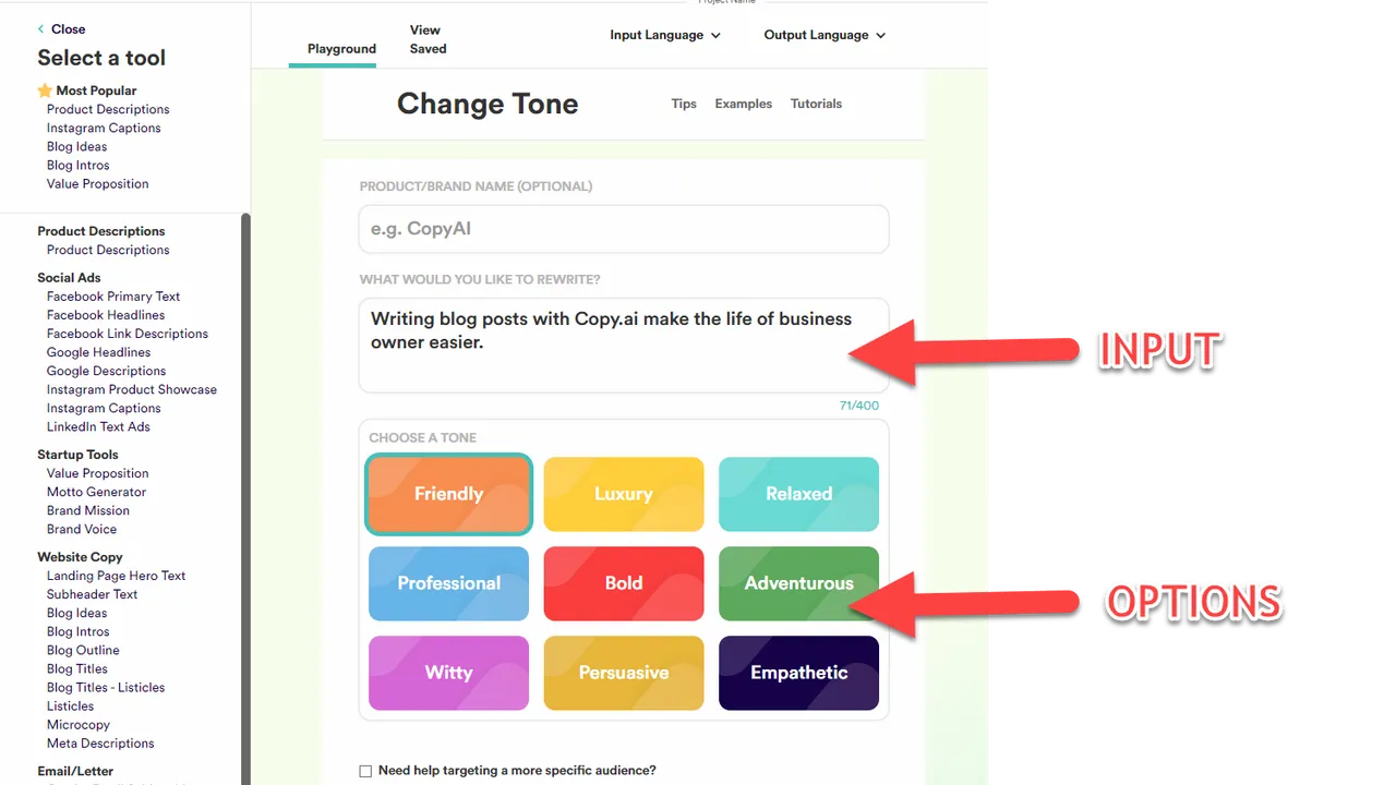Copy.ai app screen