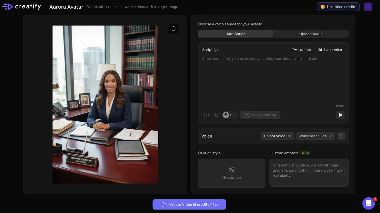 Creatify dashboard view