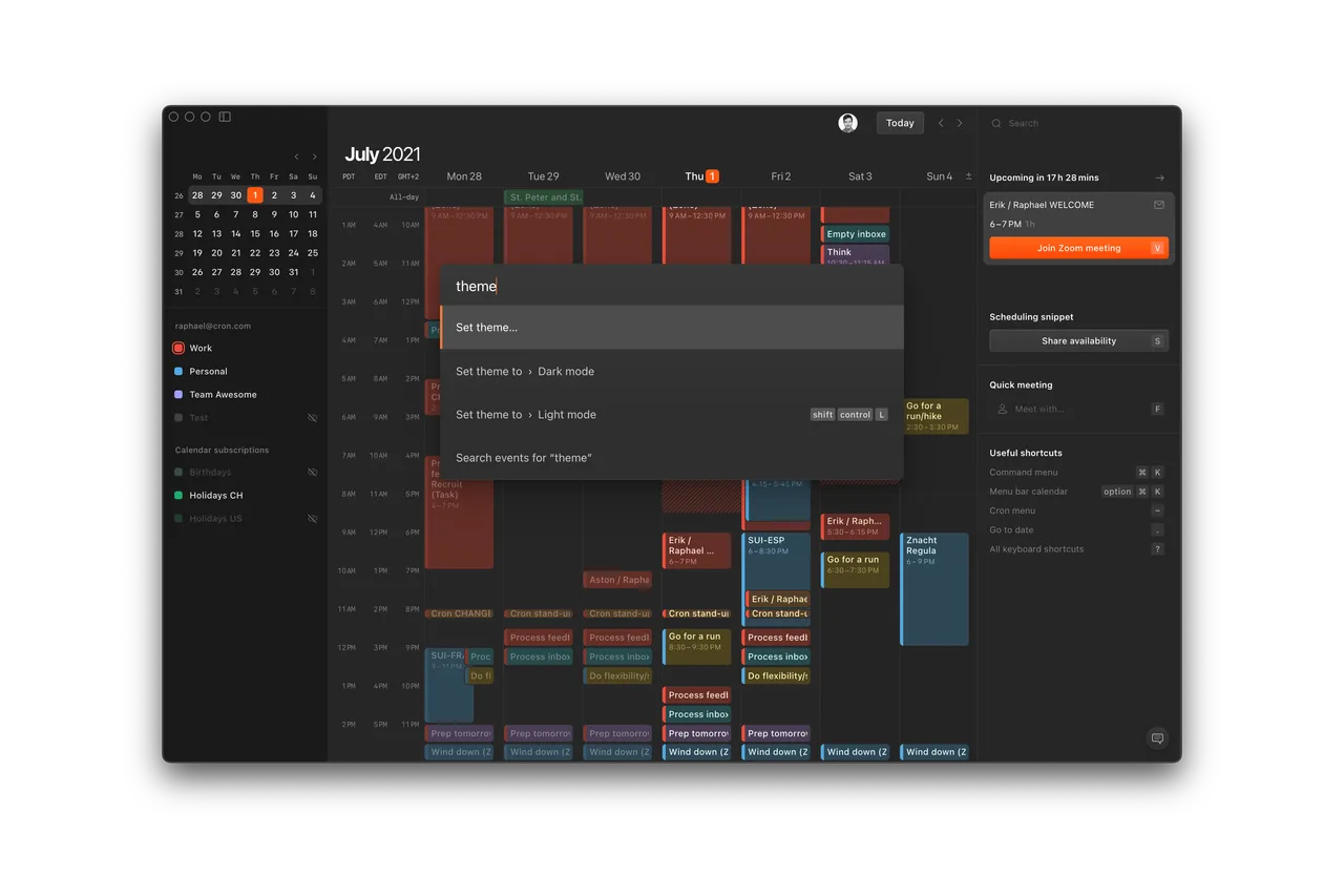 Cron app screen